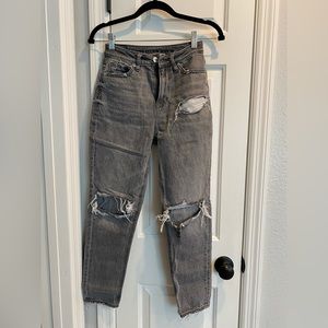 American Eagle Gray Ripped Boyfriend High Rise Jeans